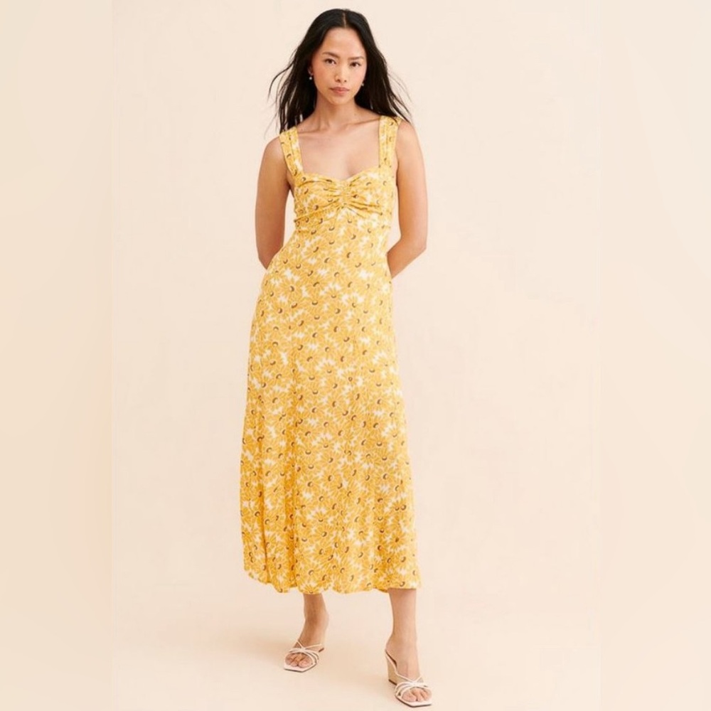 Free People Rosalee Midi Dress in Yellow Combo
